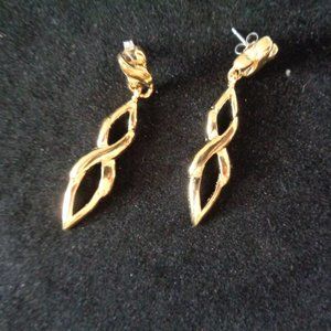 Golden Dangle Drop Post EARRINGS Elongated Figure 8 with X at Top